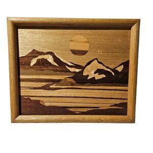 Vintage Marquetry Wood Inlay Framed Art‎ "Yukon Collection" Alaska Mountains